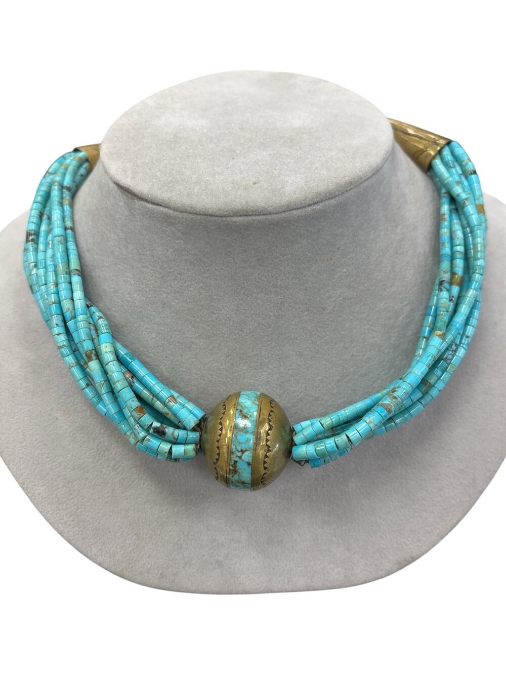 Turquoise Native American Heishi Beaded Necklace